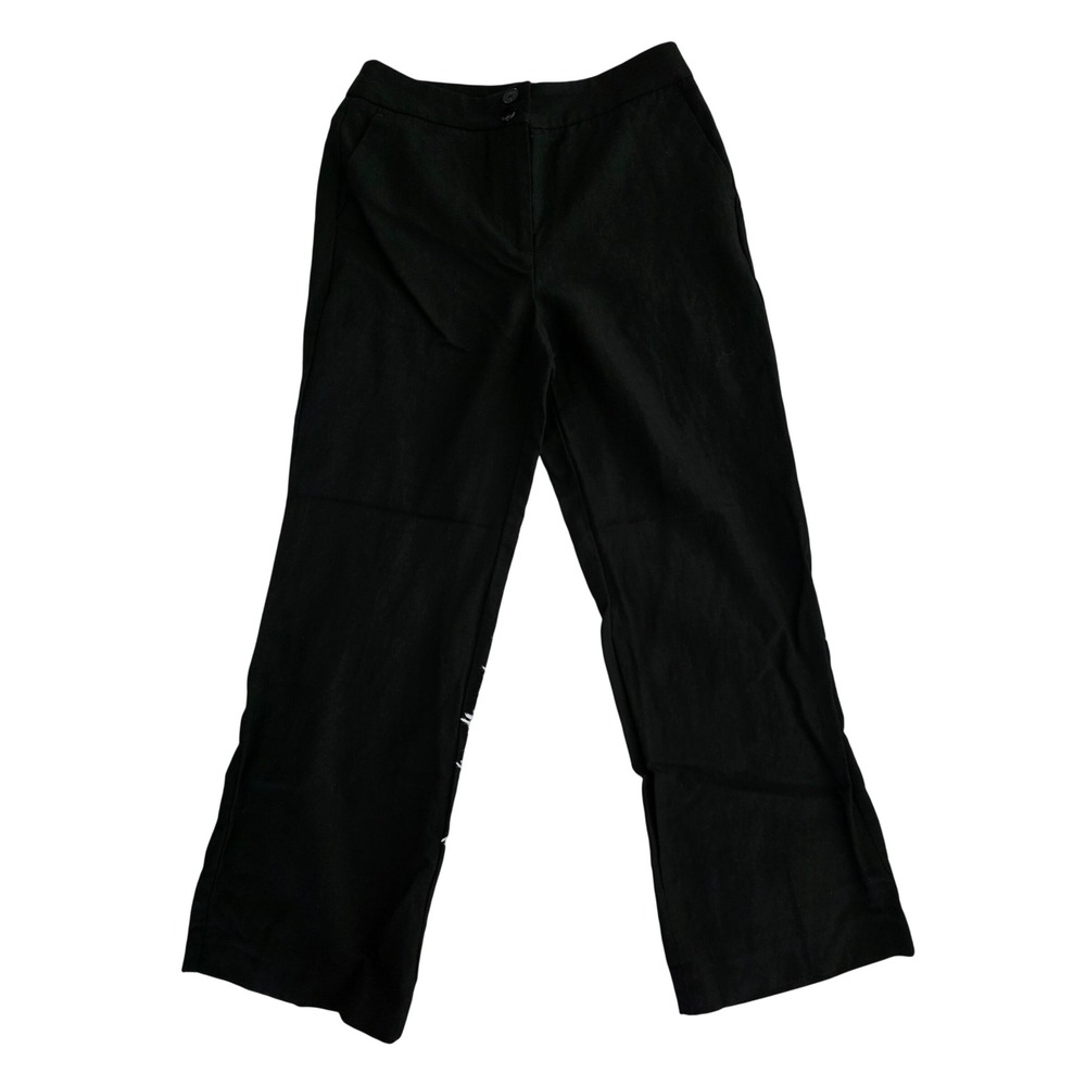 Talbots Greenwich Pant Black Linen Tencel Blend Wide Leg Trousers Womens 2P
